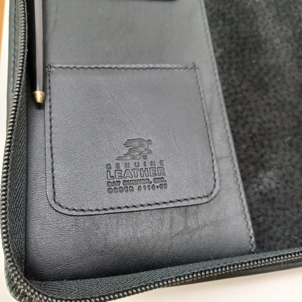 Day Runner Genuine Black‎ Leather Zip Around Organizer Binder Planner Business